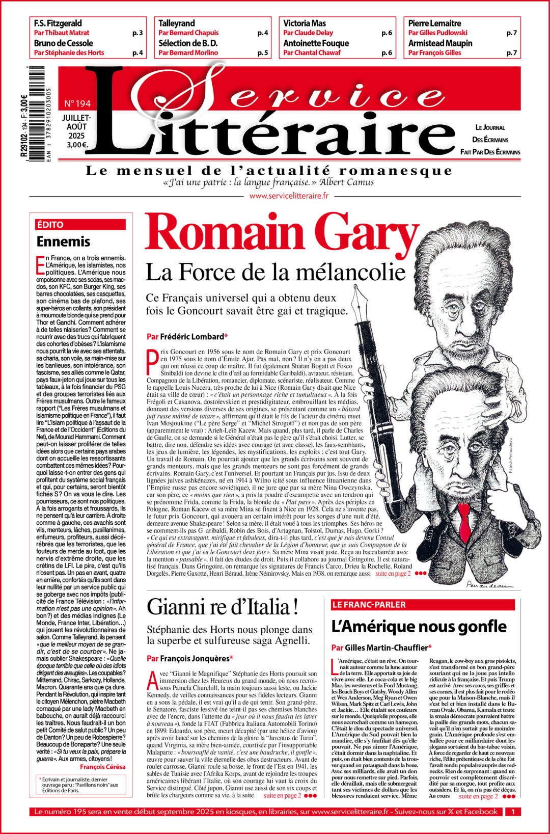 Une 194 Romain Gary Juillet août 2025